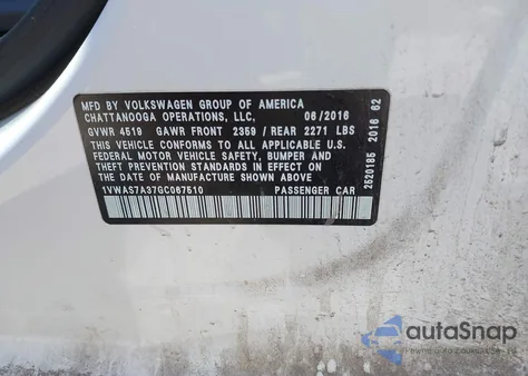 2016 Volkswagen Passat 1.8T S из США, поврежденный, VIN 1VWAS7A37GC067510